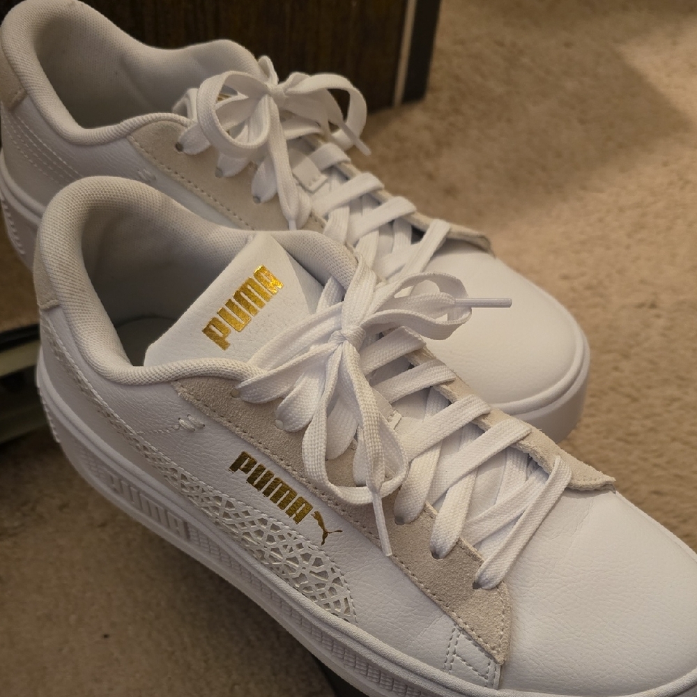 Puma White and Gold Casual Sneakers